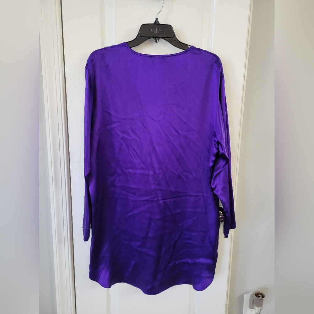 NWT Vintage Victoria’s Secret Gold Label 100% Silk Sleep Shirt Purple Medium - Picture 7 of 9